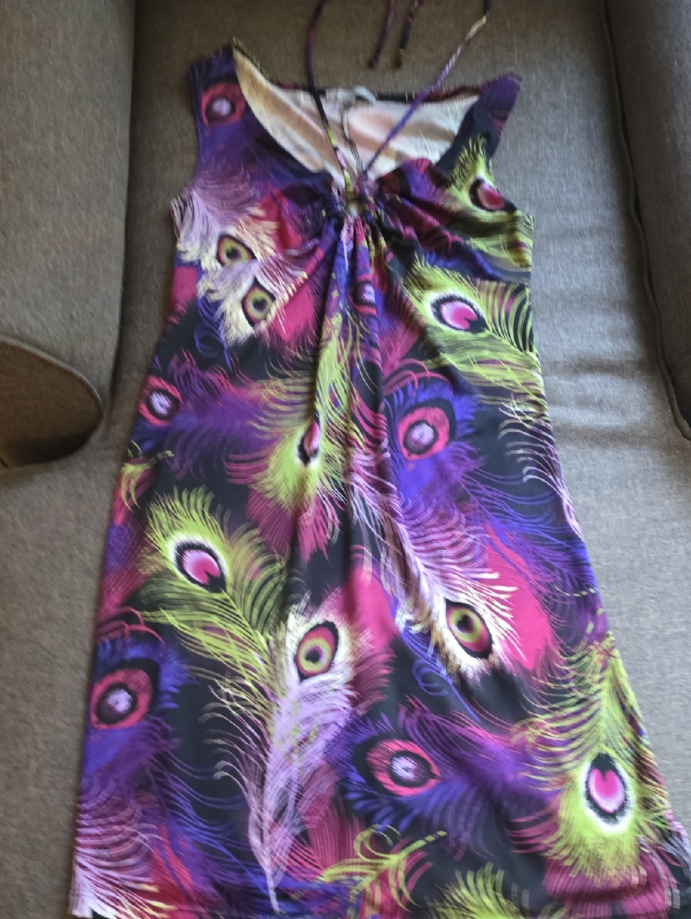 Women’s Peacock Feather Print Summer Dress - Purple/Magenta
